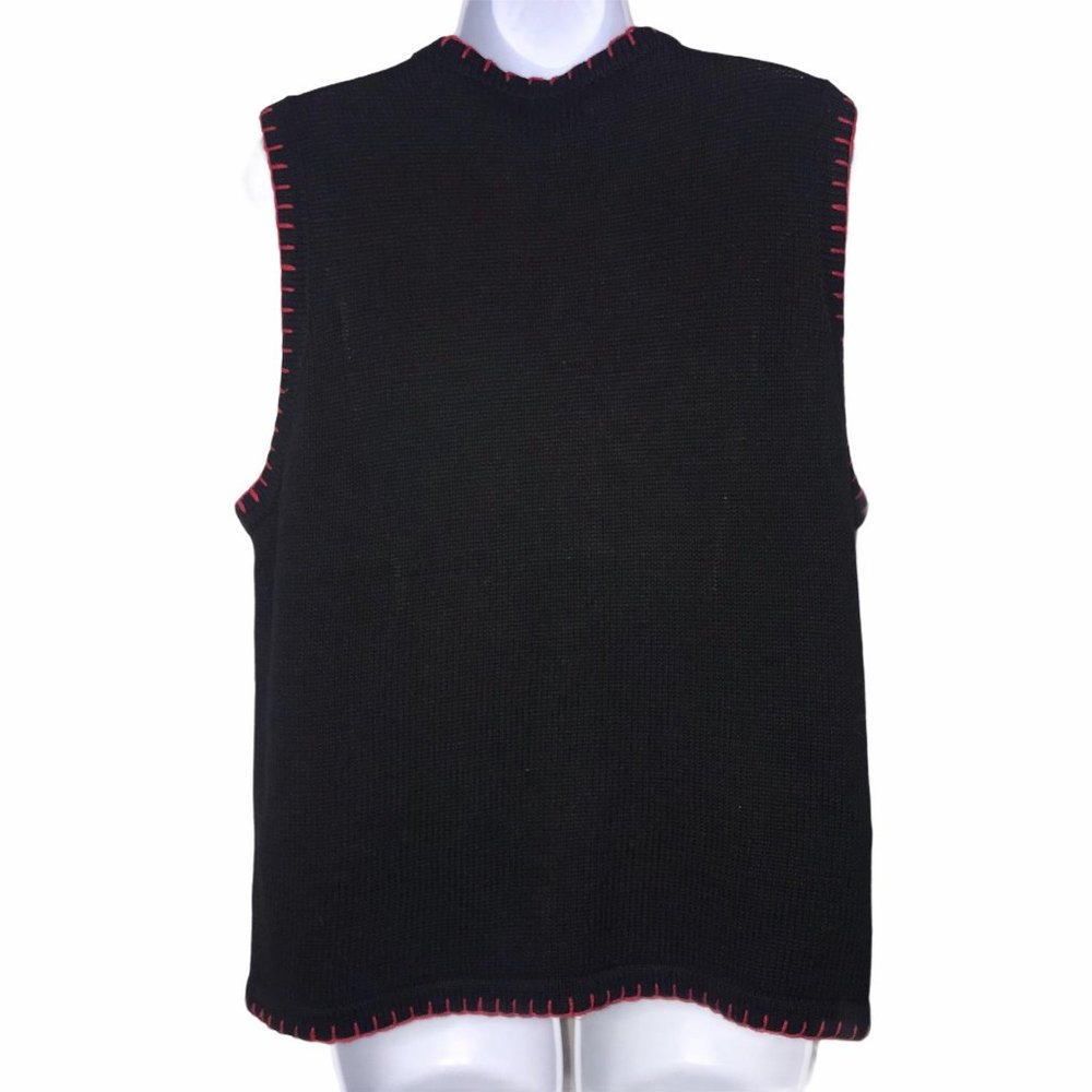 Vintage Ship N’ Shore Poinsettia Ugly Christmas Holiday Cardigan Sweater Vest L - Picture 7 of 9